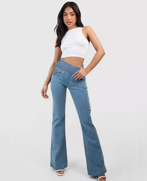 Calça Jeans de Cintura Alta Cruzada (Pague 1 leve 2)